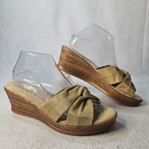 TUSCANY Sz 8.5 W Gold Wedge Brown Sandal